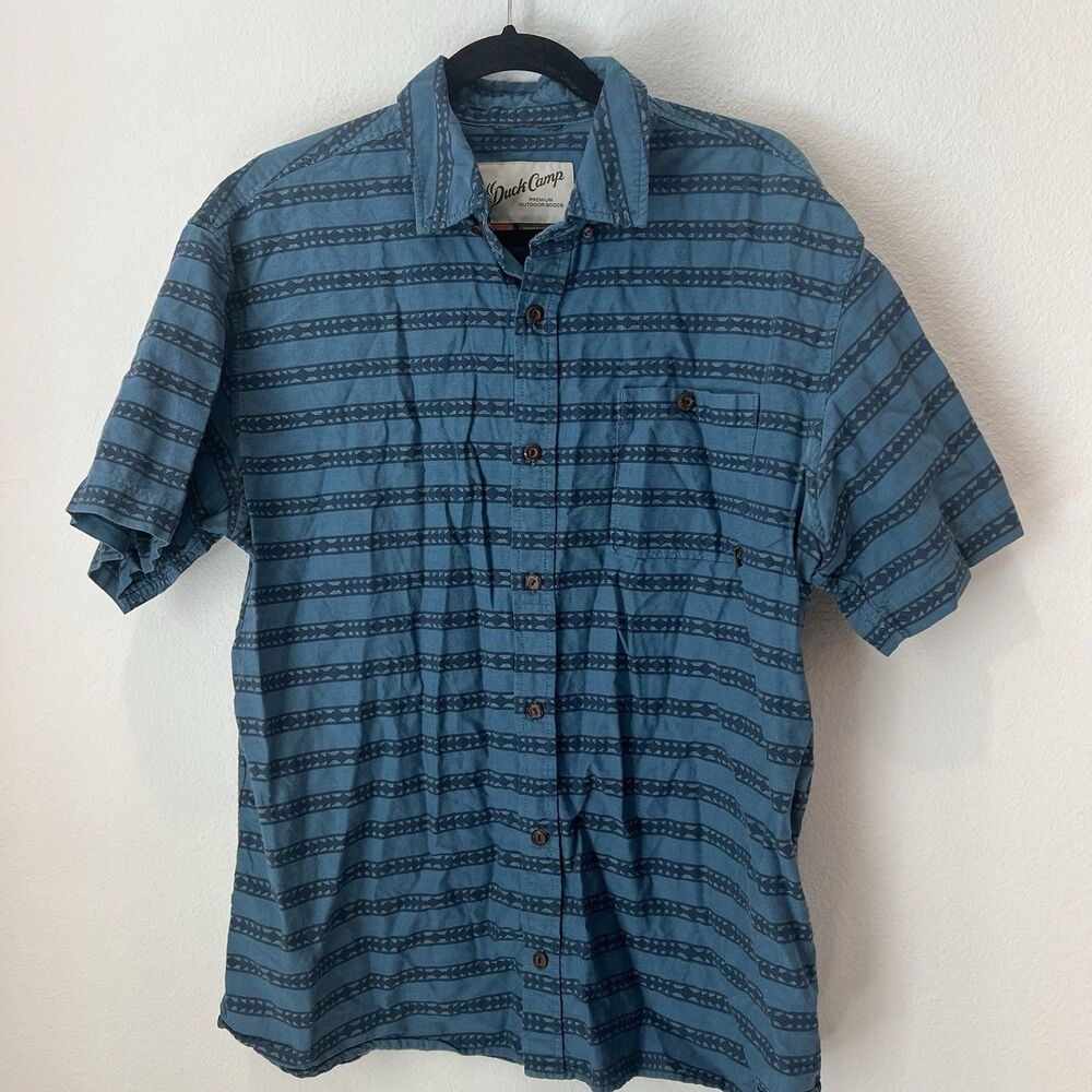 Duck Camp Aztec Shirt Men Size XL Blue Short Sleeve Outdoors Casual